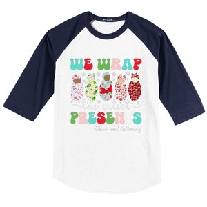 Fun We Wrap The Cutest Presents Labor And Delivery Christmas Baseball Sleeve Shirt