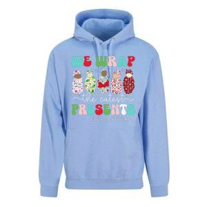 Fun We Wrap The Cutest Presents Labor And Delivery Christmas Unisex Surf Hoodie