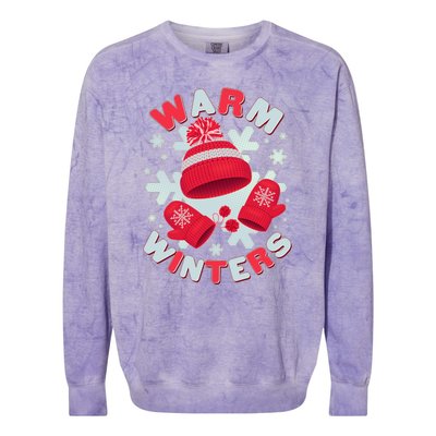 Festive Warm Winter Knit Hat And Gloves Colorblast Crewneck Sweatshirt