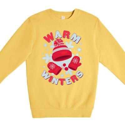 Festive Warm Winter Knit Hat And Gloves Premium Crewneck Sweatshirt