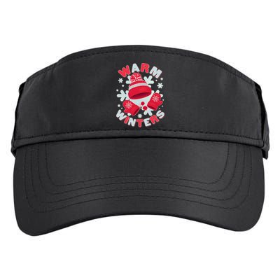 Festive Warm Winter Knit Hat And Gloves Adult Drive Performance Visor