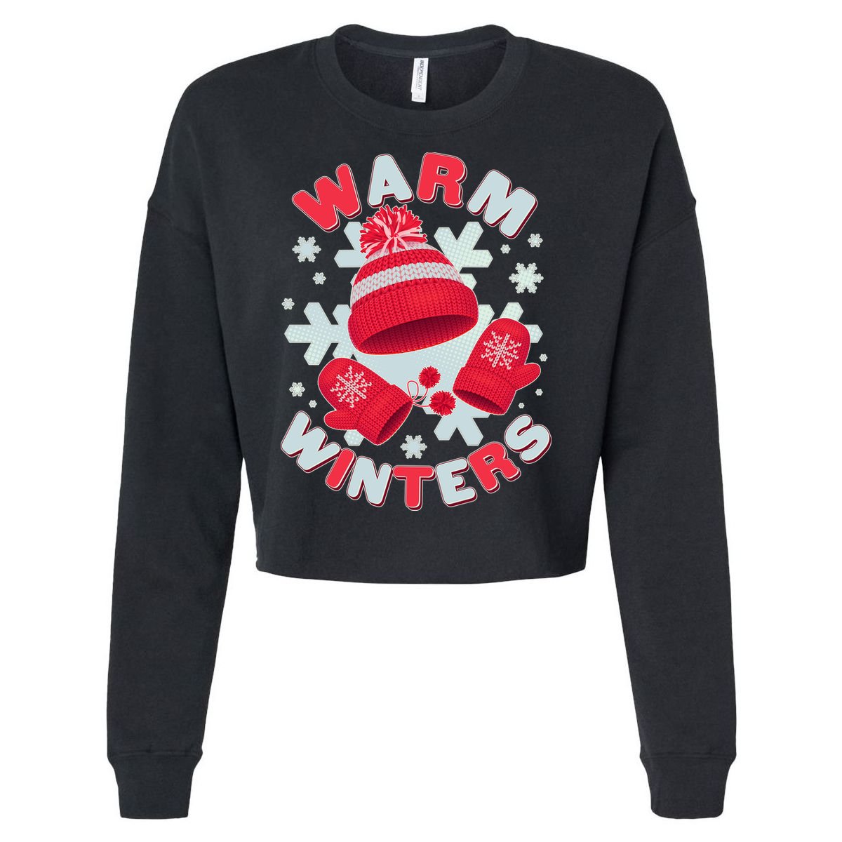 Festive Warm Winter Knit Hat And Gloves Cropped Pullover Crew