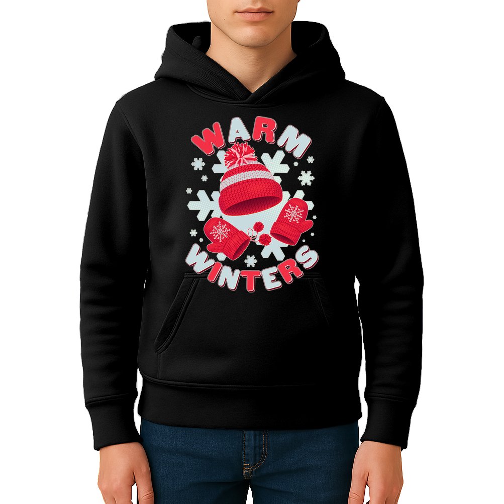 Festive Warm Winter Knit Hat And Gloves Kids Hoodie