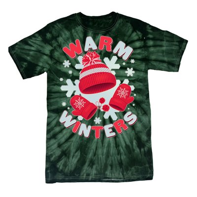 Festive Warm Winter Knit Hat And Gloves Tie-Dye T-Shirt