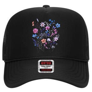 Flowers Women Wildflower Graphic Floral Gardening High Crown Mesh Back Trucker Hat