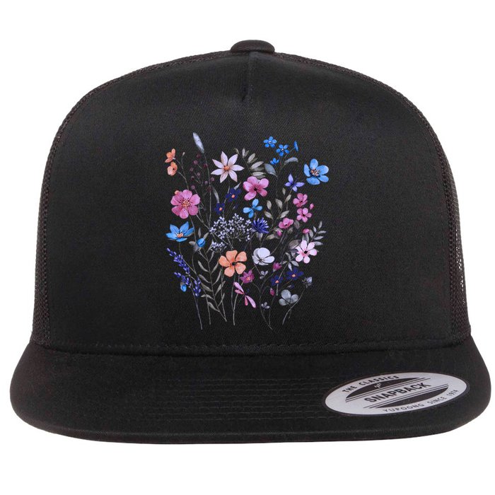 Flowers Women Wildflower Graphic Floral Gardening Flat Bill Trucker Hat