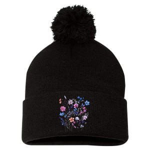 Flowers Women Wildflower Graphic Floral Gardening Pom Pom 12in Knit Beanie