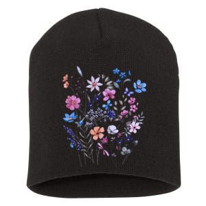 Flowers Women Wildflower Graphic Floral Gardening Short Acrylic Beanie