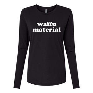 Funny Waifu Wife Material Anime Fan Womens Cotton Relaxed Long Sleeve T-Shirt