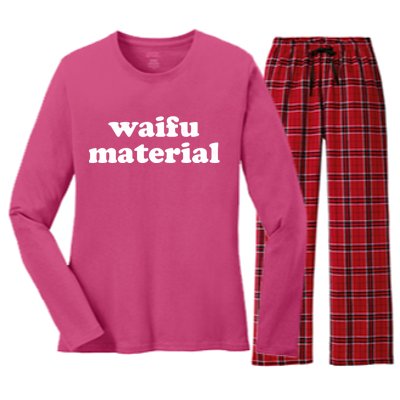 Funny Waifu Wife Material Anime Fan Women's Long Sleeve Flannel Pajama Set 