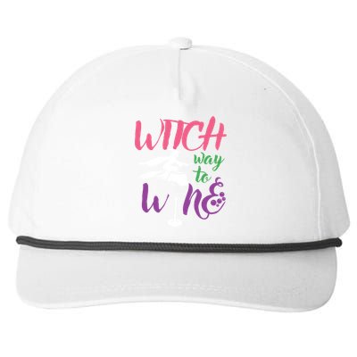 Funny Witch Way To Wine Wine Lover Halloween Funny Gift Snapback Five-Panel Rope Hat