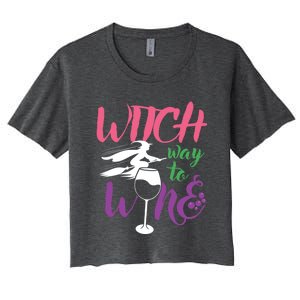 Funny Witch Way To Wine Wine Lover Halloween Funny Gift Women's Crop Top Tee