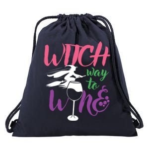 Funny Witch Way To Wine Wine Lover Halloween Funny Gift Drawstring Bag