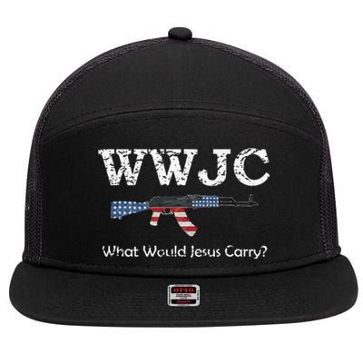 Funny What Would Jesus Carry Pro Gun 2nd Amendment 7 Panel Mesh Trucker Snapback Hat