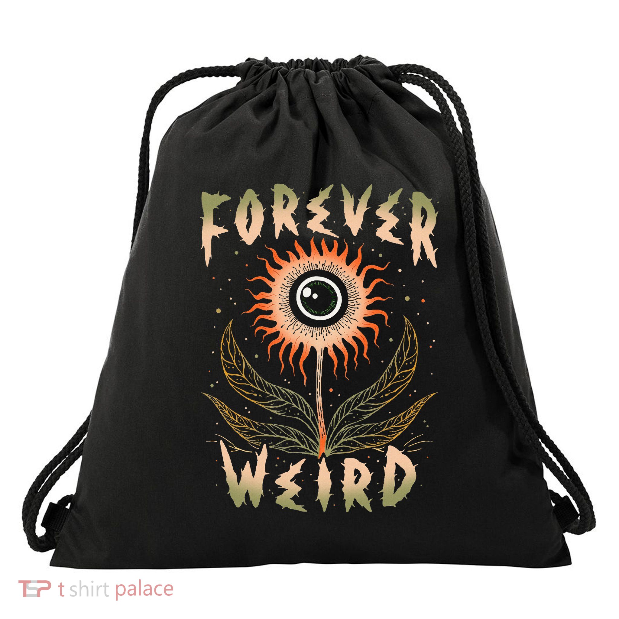 Forever Weird With Eyeball Plant Illustration Drawstring Bag