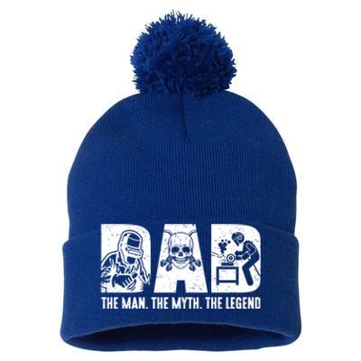 Funny Welder Welding Dad Myth Legend Fathers Day Gift Pom Pom 12in Knit Beanie