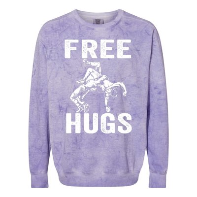 Funny Wrestling Wrestler Humor Free Hugs Wo Colorblast Crewneck Sweatshirt