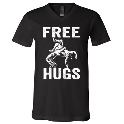 Funny Wrestling Wrestler Humor Free Hugs Wo V-Neck T-Shirt