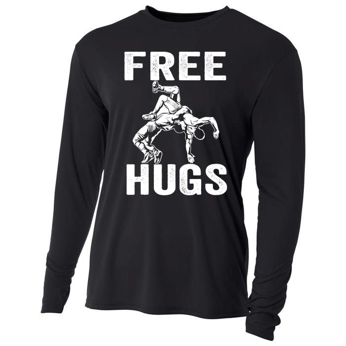 Funny Wrestling Wrestler Humor Free Hugs Wo Cooling Performance Long Sleeve Crew