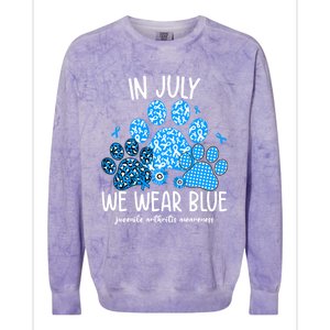 Funny We Wear Blue Dog Cat Paw Juvenile Arthritis Awareness Gift Colorblast Crewneck Sweatshirt