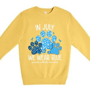 Funny We Wear Blue Dog Cat Paw Juvenile Arthritis Awareness Gift Premium Crewneck Sweatshirt