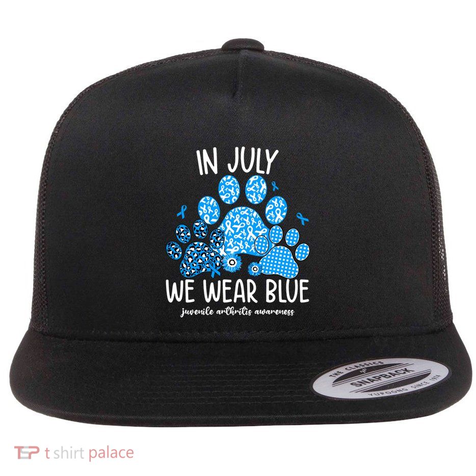 Funny We Wear Blue Dog Cat Paw Juvenile Arthritis Awareness Gift Flatbill Hat