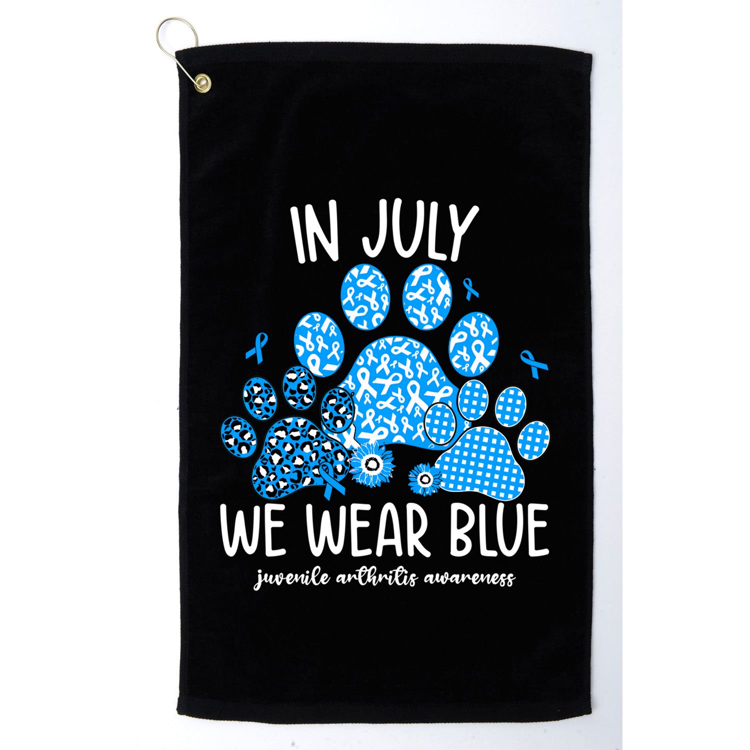 Funny We Wear Blue Dog Cat Paw Juvenile Arthritis Awareness Gift Golf Towel