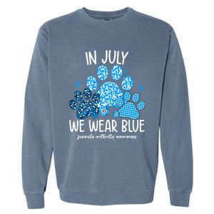 Funny We Wear Blue Dog Cat Paw Juvenile Arthritis Awareness Gift Garment-Dyed Sweatshirt