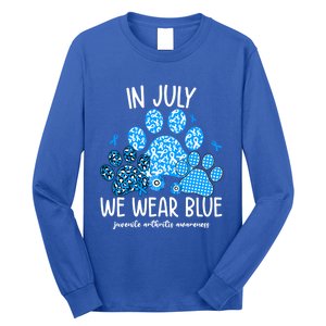 Funny We Wear Blue Dog Cat Paw Juvenile Arthritis Awareness Gift Long Sleeve Shirt