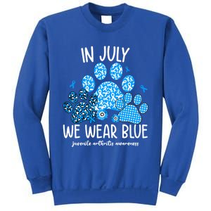 Funny We Wear Blue Dog Cat Paw Juvenile Arthritis Awareness Gift Sweatshirt