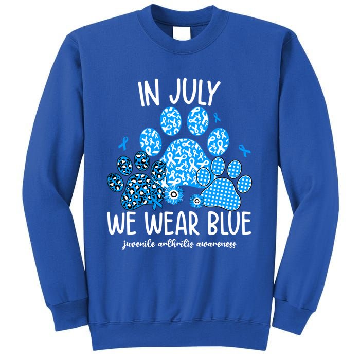 Funny We Wear Blue Dog Cat Paw Juvenile Arthritis Awareness Gift Sweatshirt