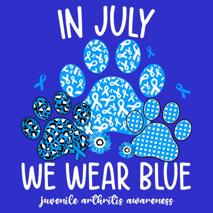 Funny We Wear Blue Dog Cat Paw Juvenile Arthritis Awareness Gift Sweatshirt