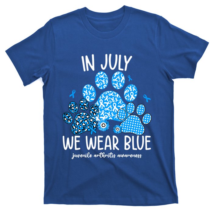 Funny We Wear Blue Dog Cat Paw Juvenile Arthritis Awareness Gift T-Shirt