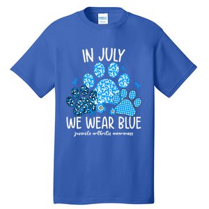 Funny We Wear Blue Dog Cat Paw Juvenile Arthritis Awareness Gift Tall T-Shirt