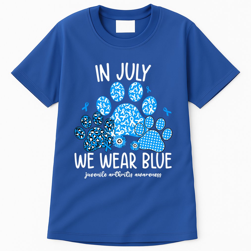 Funny We Wear Blue Dog Cat Paw Juvenile Arthritis Awareness Gift Tall T-Shirt