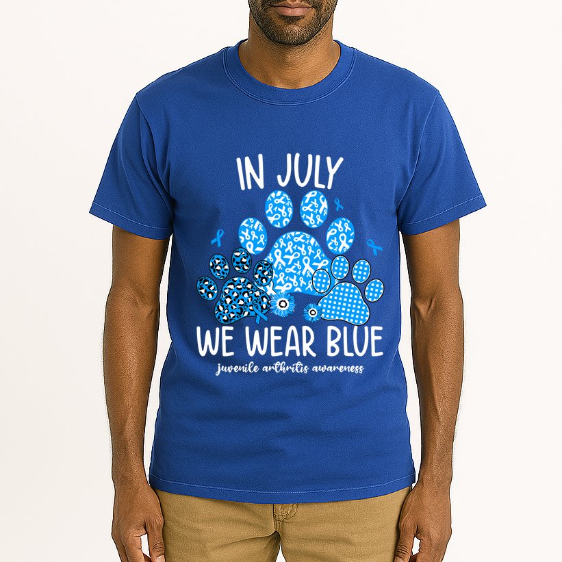 Funny We Wear Blue Dog Cat Paw Juvenile Arthritis Awareness Gift Tall T-Shirt