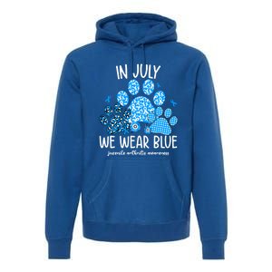 Funny We Wear Blue Dog Cat Paw Juvenile Arthritis Awareness Gift Premium Hoodie