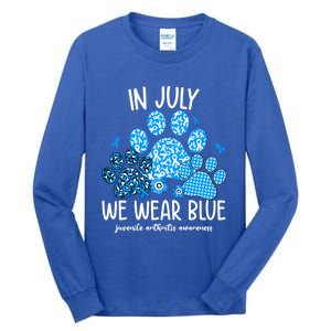 Funny We Wear Blue Dog Cat Paw Juvenile Arthritis Awareness Gift Tall Long Sleeve T-Shirt