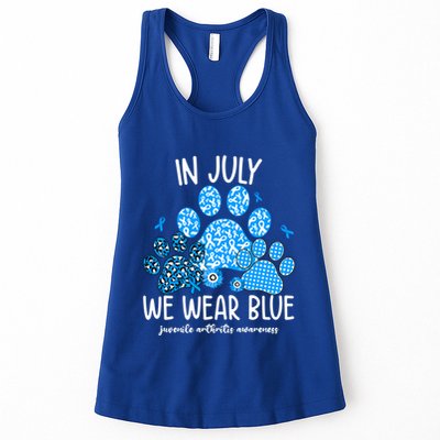 Funny We Wear Blue Dog Cat Paw Juvenile Arthritis Awareness Gift Womens Tank Top