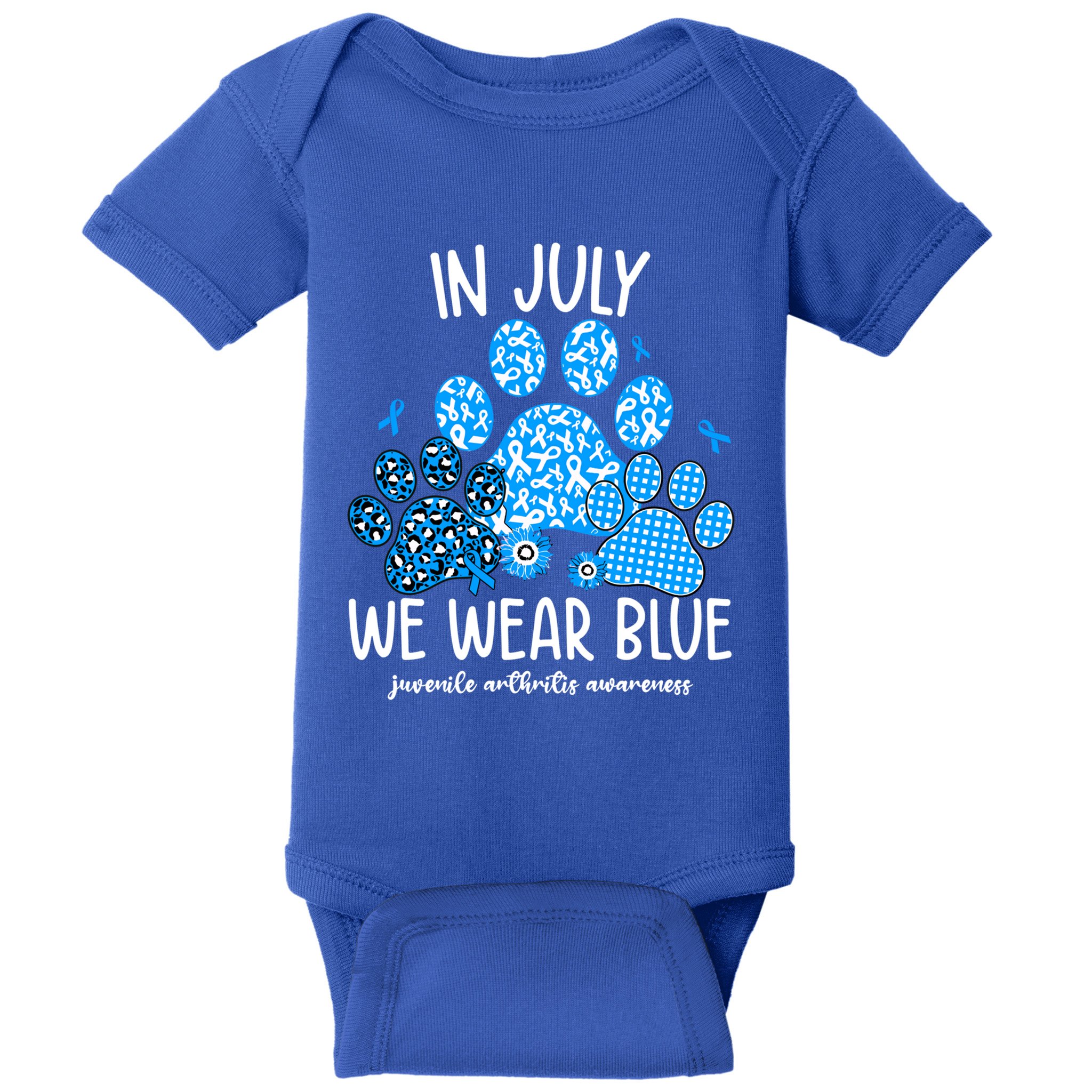 Funny We Wear Blue Dog Cat Paw Juvenile Arthritis Awareness Gift Baby Bodysuit