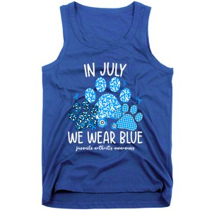 Funny We Wear Blue Dog Cat Paw Juvenile Arthritis Awareness Gift Tank Top