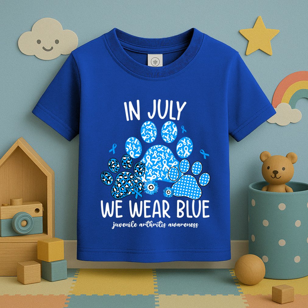Funny We Wear Blue Dog Cat Paw Juvenile Arthritis Awareness Gift Toddler T-Shirt
