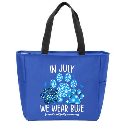 Funny We Wear Blue Dog Cat Paw Juvenile Arthritis Awareness Gift Zip Tote Bag