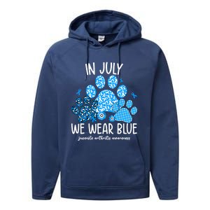 Funny We Wear Blue Dog Cat Paw Juvenile Arthritis Awareness Gift Performance Fleece Hoodie