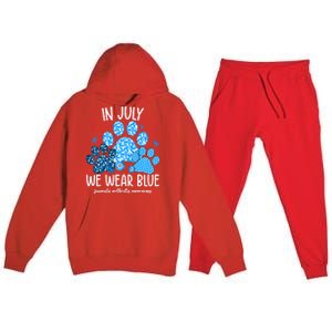 Funny We Wear Blue Dog Cat Paw Juvenile Arthritis Awareness Gift Premium Hooded Sweatsuit Set