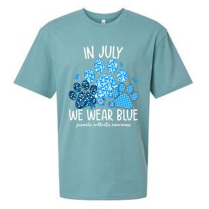 Funny We Wear Blue Dog Cat Paw Juvenile Arthritis Awareness Gift Sueded Cloud Jersey T-Shirt