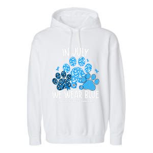 Funny We Wear Blue Dog Cat Paw Juvenile Arthritis Awareness Gift Garment-Dyed Fleece Hoodie