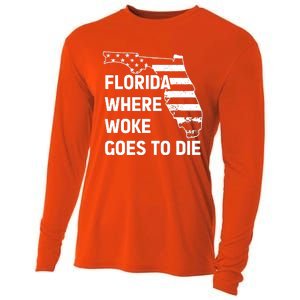 Florida Where Woke Goes To Die Funny Retro Cooling Performance Long Sleeve Crew