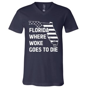 Florida Where Woke Goes To Die Funny Retro V-Neck T-Shirt