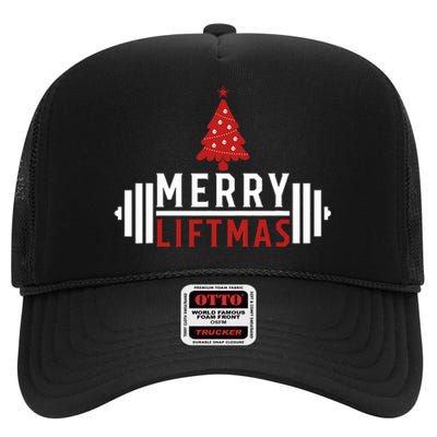 Funny Weightlifting Weight Lifters Merry Liftmas Christmas High Crown Mesh Back Trucker Hat